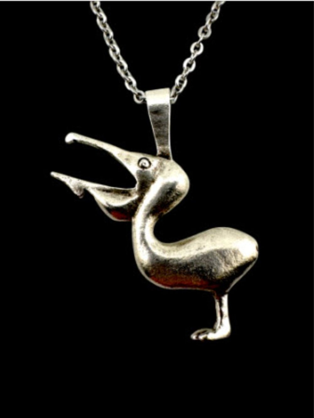 Pelican Necklace Silver Tone Bird Pendant Diamond Cut Stainless Steel Chain